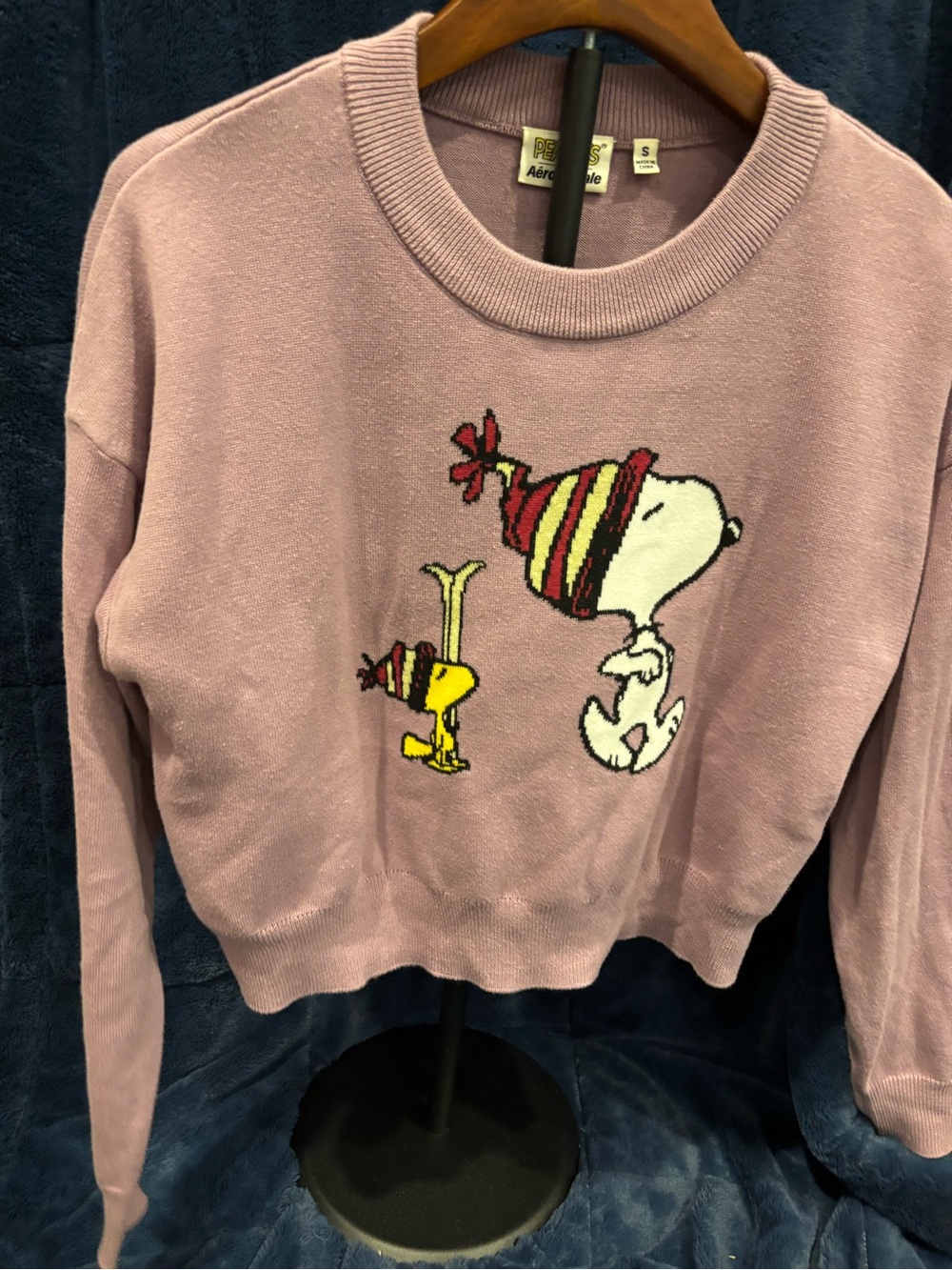 Aeropostale Peanuts Snoopy Cropped Crewneck Sweater Purple Size Small